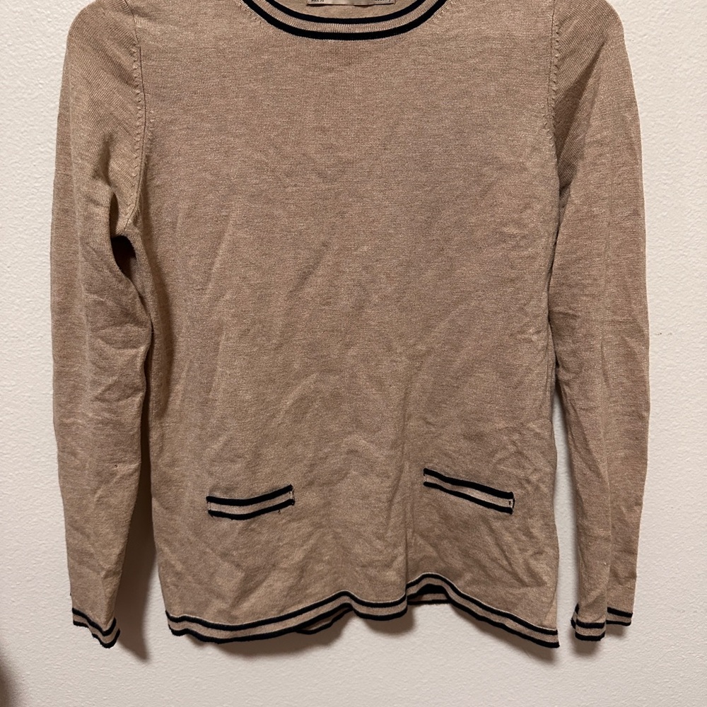 Elegant Tan Sweater with Black Accents